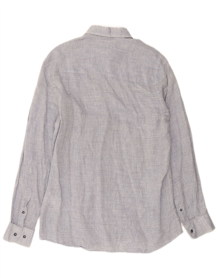 Trussardi Herrenhemd Größe 39 Mittelblau meliertes Leinen