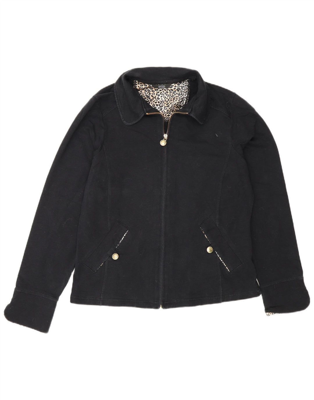 Marks & Spencer Damen Bomberjacke UK 14 Mittelschwarze Baumwolle