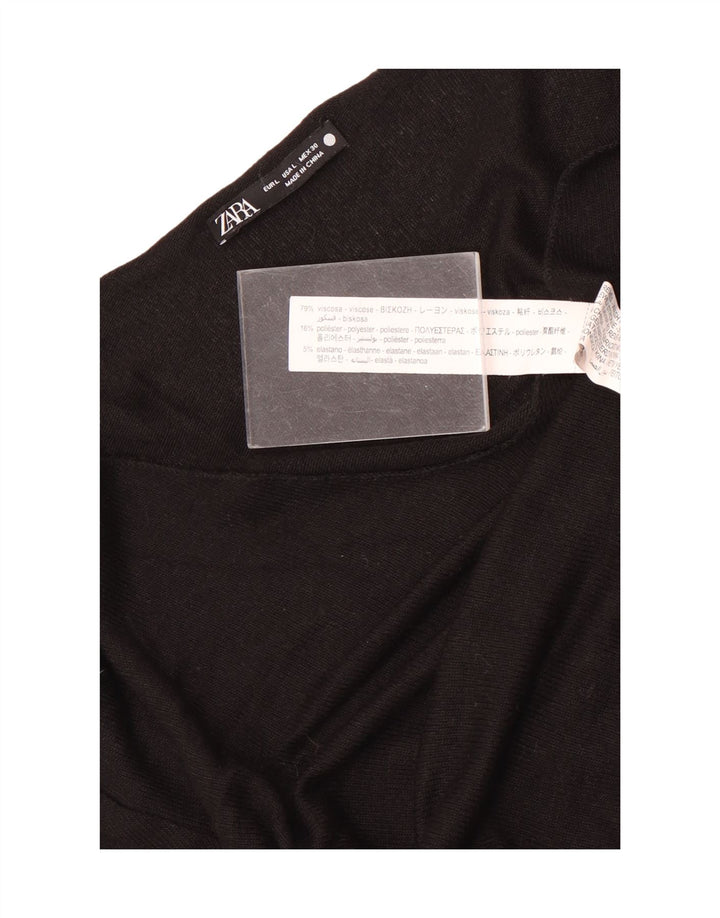 Zara Damen Top Langarm UK 14 Große schwarze Viskose