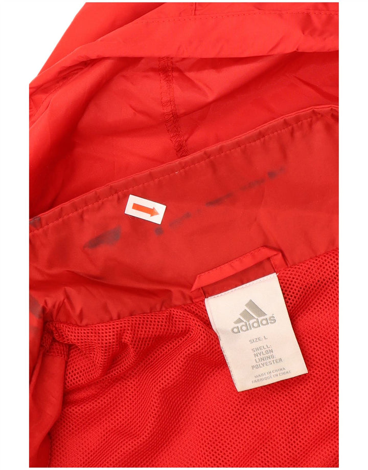 ADIDAS Herren Regenjacke mit grafischer Kapuze, UK 40, großes rotes Nylon