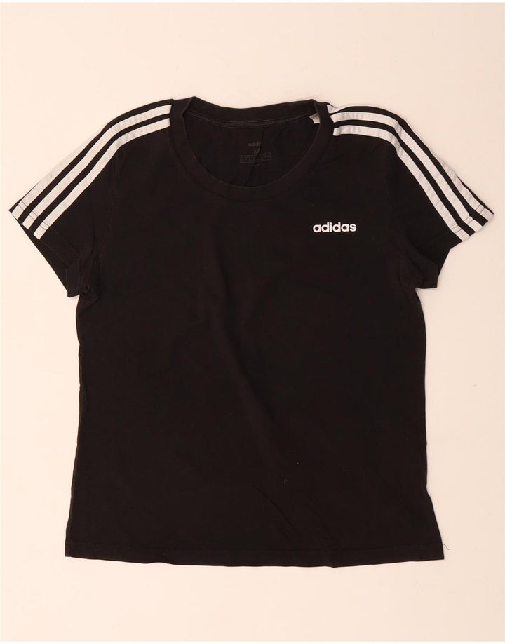 ADIDAS Damen T-Shirt Top UK 12/14 Mittelschwarze Baumwolle
