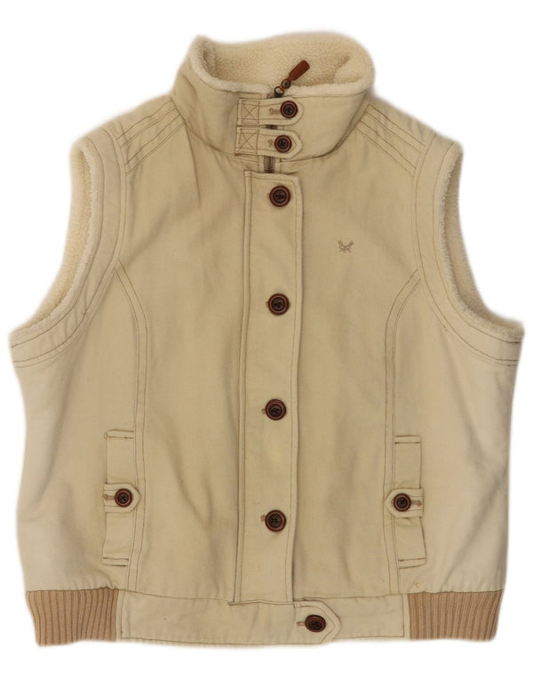 CREW CLOTHING Damen Sherpa Gilet UK 16 Large Beige Baumwolle