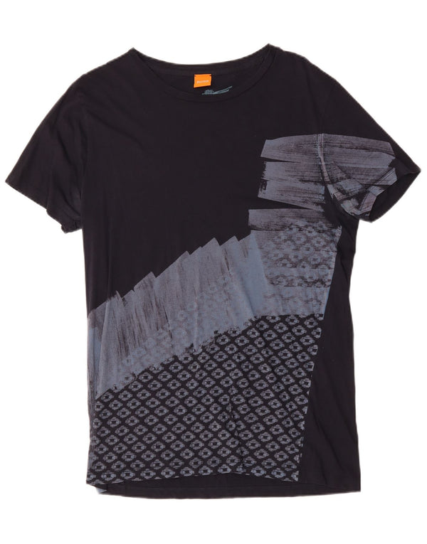 Hugo Boss Herren-T-Shirt mit Grafik, groß, marineblau, aus geometrischer Baumwolle