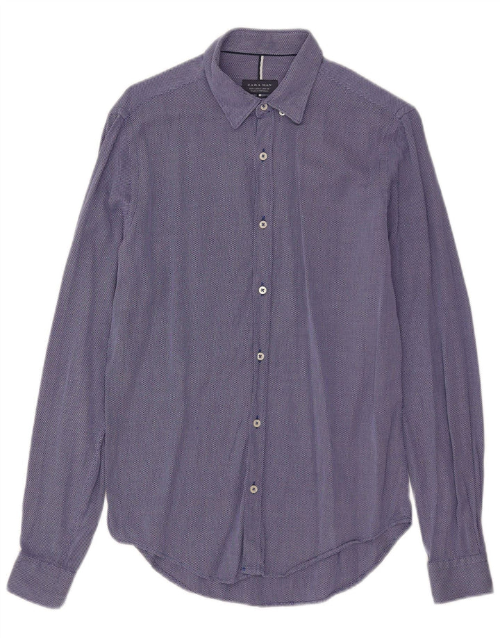 Slim-Fit-Hemd für Herren von Zara, klein, blau gepunktet, Baumwolle