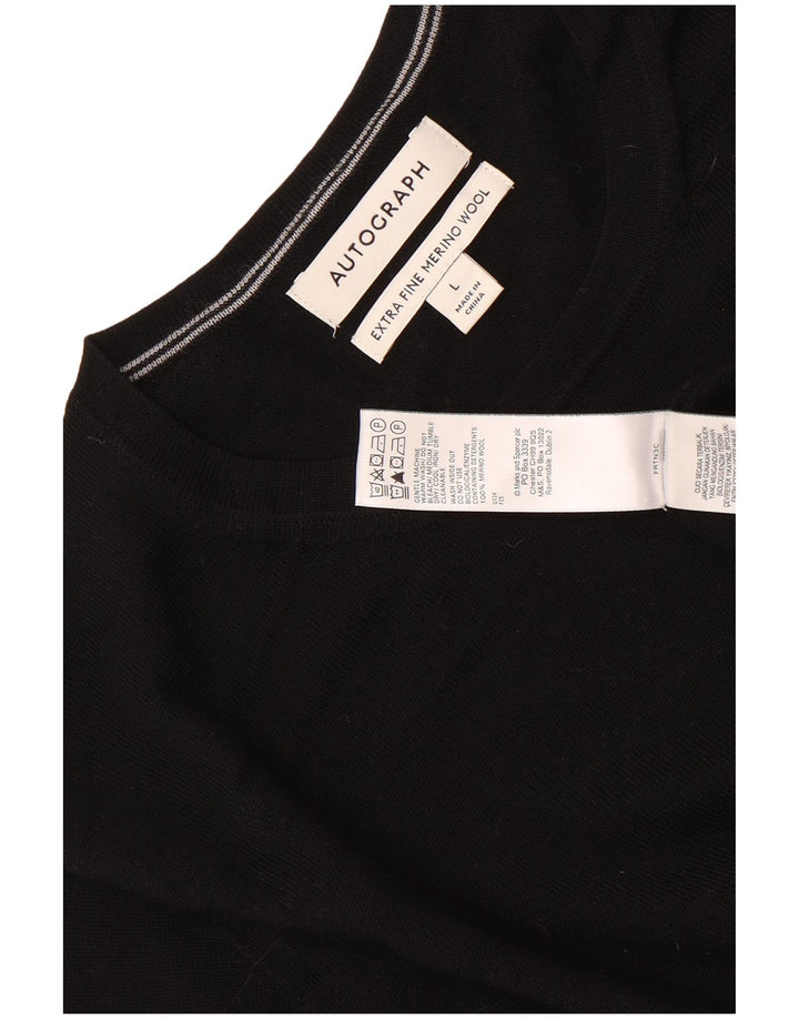 Autograph Herren-Pullover mit Rundhalsausschnitt, groß, schwarze Merinowolle