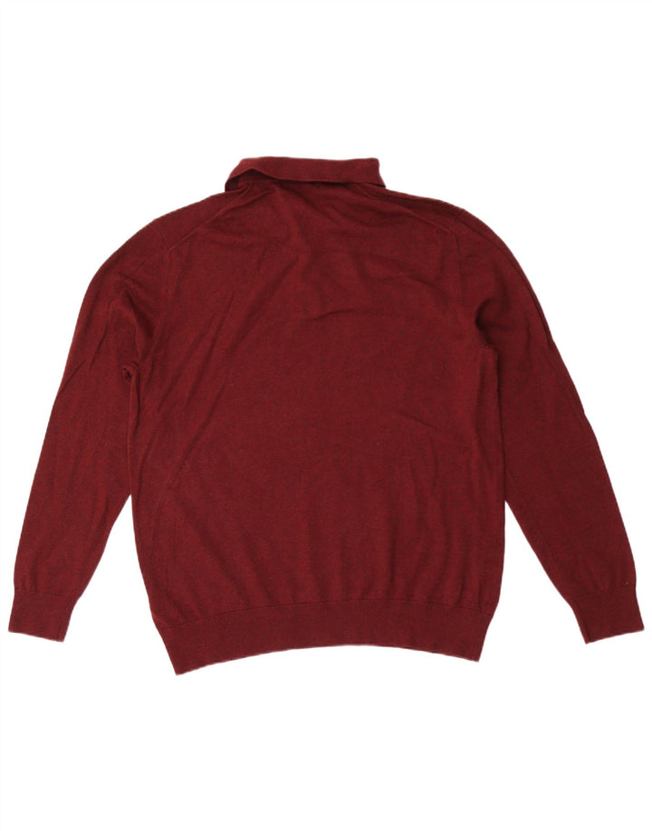 Marks & Spencer Herren-Pullover mit Polo-Ausschnitt, mittlere kastanienbraune Baumwolle