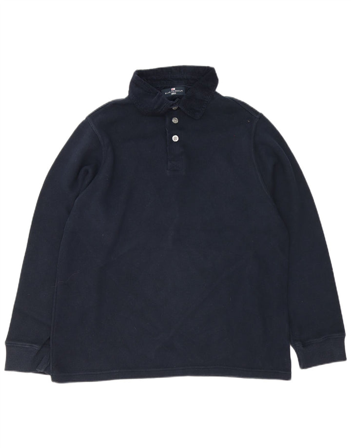 Marks & Spencer Herren Blue Harbour Langarm-Poloshirt aus mittelblauer Baumwolle