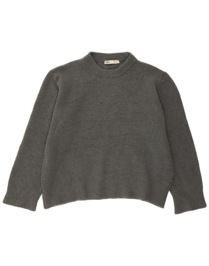Zara Damen-Pullover, übergroß, Rundhalsausschnitt, Gr. 14, Mittelgrau, Acryl