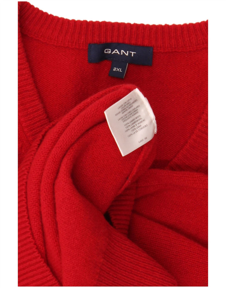 GANT Herren-Pullover mit V-Ausschnitt, 2XL, rote Lammwolle