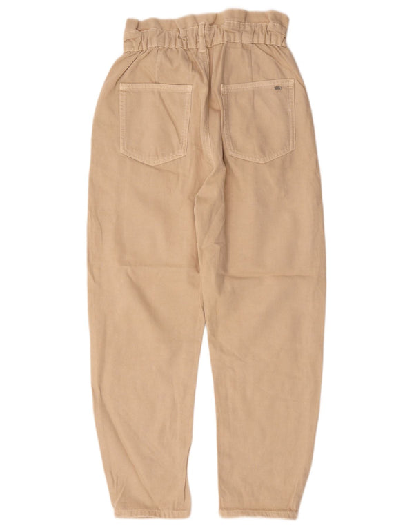 Zara Damen High Waist Tapered Jeans EU 36 XS W26 L25 Beige Baumwolle