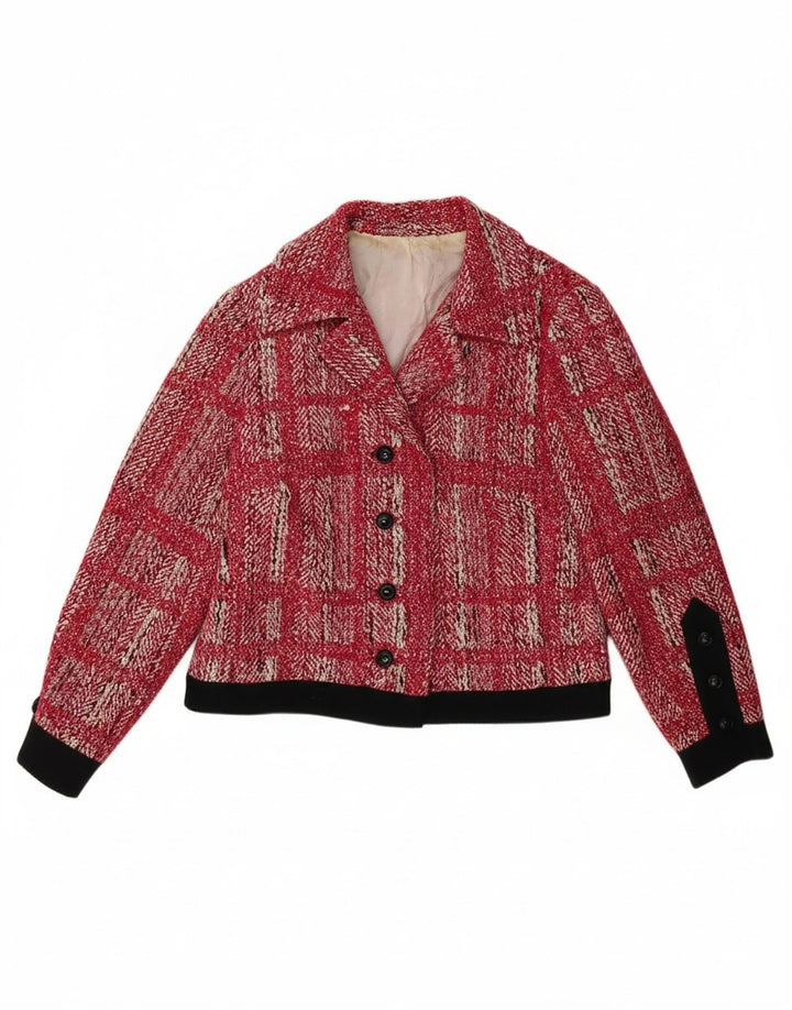 VINTAGE Womens Bomber Jacket UK 14 Medium Pink Check