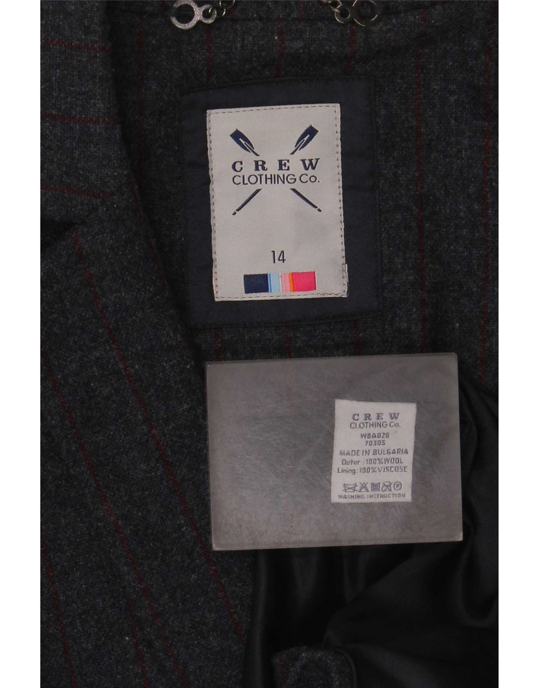 Crew Clothing Damen-Blazer mit 2 Knöpfen, Gr. 44, Grau, Wolle mit Nadelstreifen