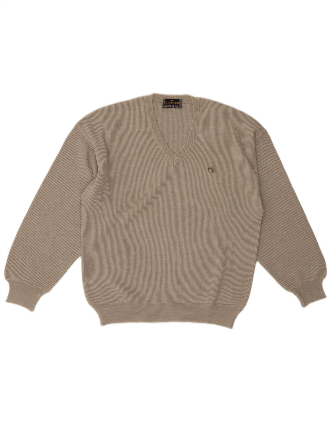 IL GRANCHIO Herren-Pullover mit V-Ausschnitt aus mittelbeiger Wolle