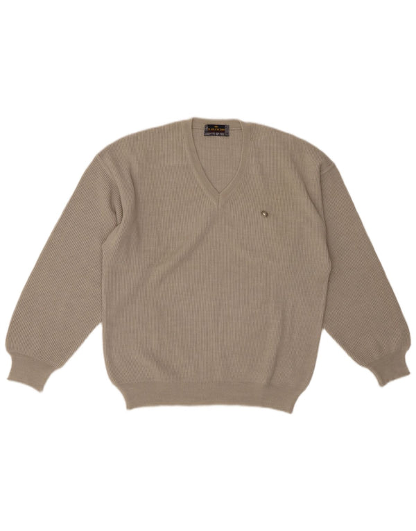 IL GRANCHIO Mens V-Neck Jumper Sweater Medium Beige Wool