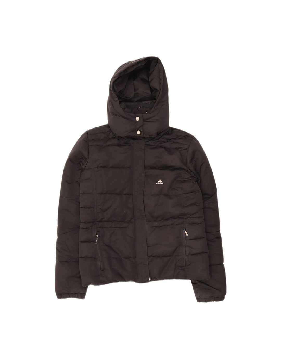 ADIDAS Womens Hooded Padded Jacket UK 14 Medium Black Polyester