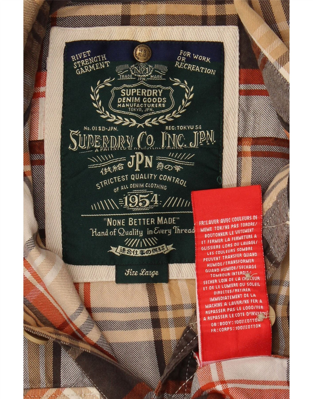 SUPERDRY Herren-Flanellhemd, groß, braun kariert, Baumwolle