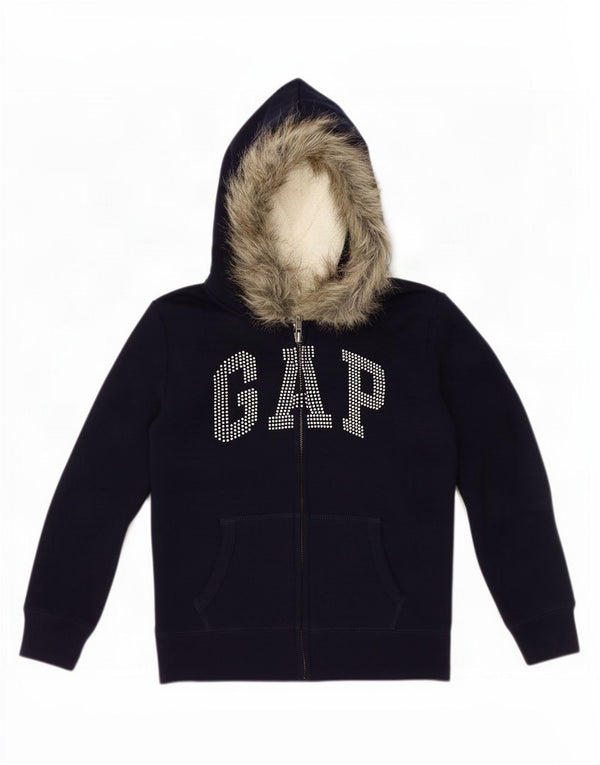 Gap Girls Graphic Zip Hoodie Sweater 6-7 Years Small Navy Blue Cotton