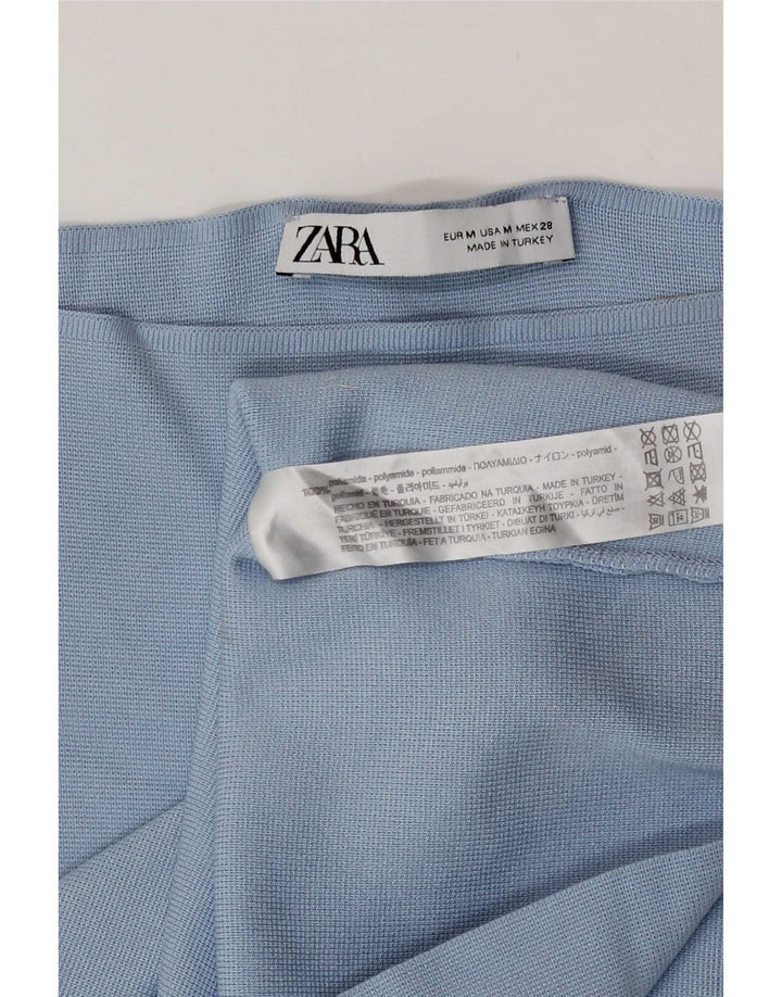 Zara Damen Crop Off Shoulder Top UK 12 Mittelblaues Polyamid