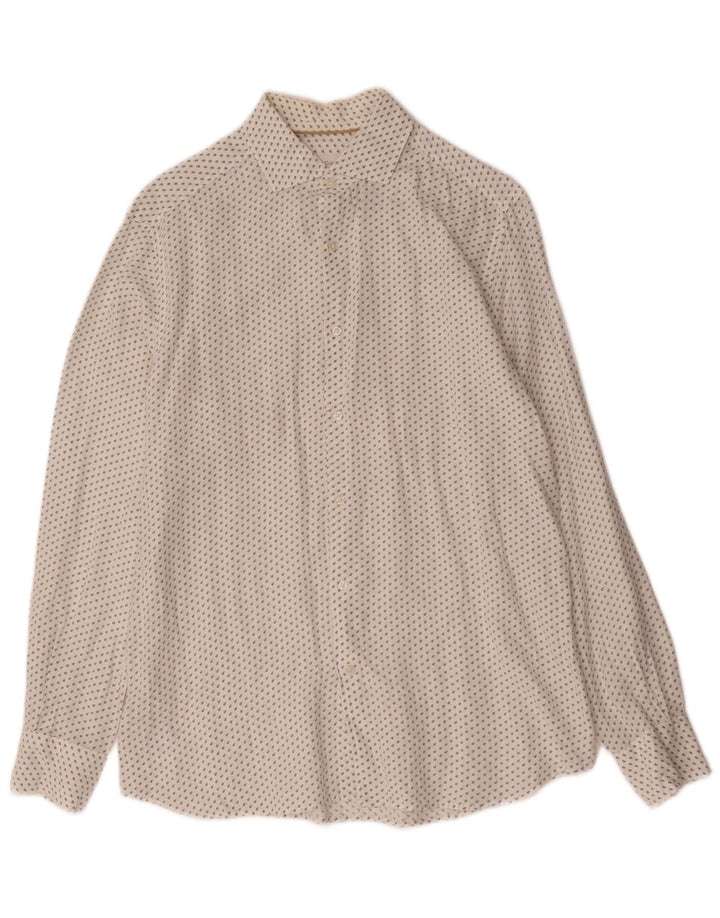 Massimo Dutti Herrenhemd Mittelweiß gepunktetes Leinen