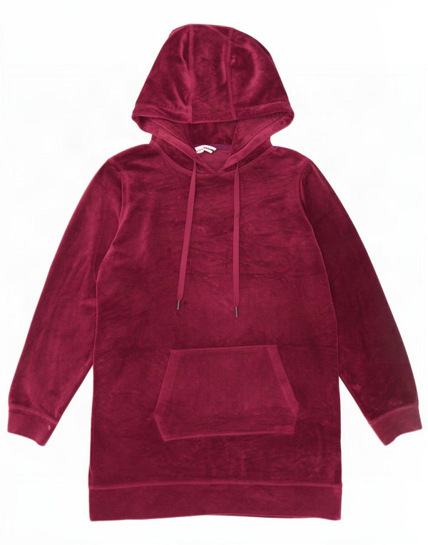 Dkny Womens Graphic Velour Hoodie Pullover UK 16 Large Burgund Polyester