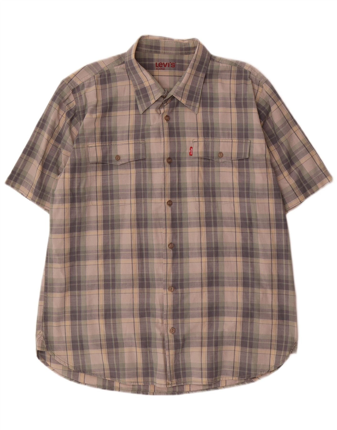 Levi's Herren-Kurzarmhemd XL aus grau karierter Baumwolle
