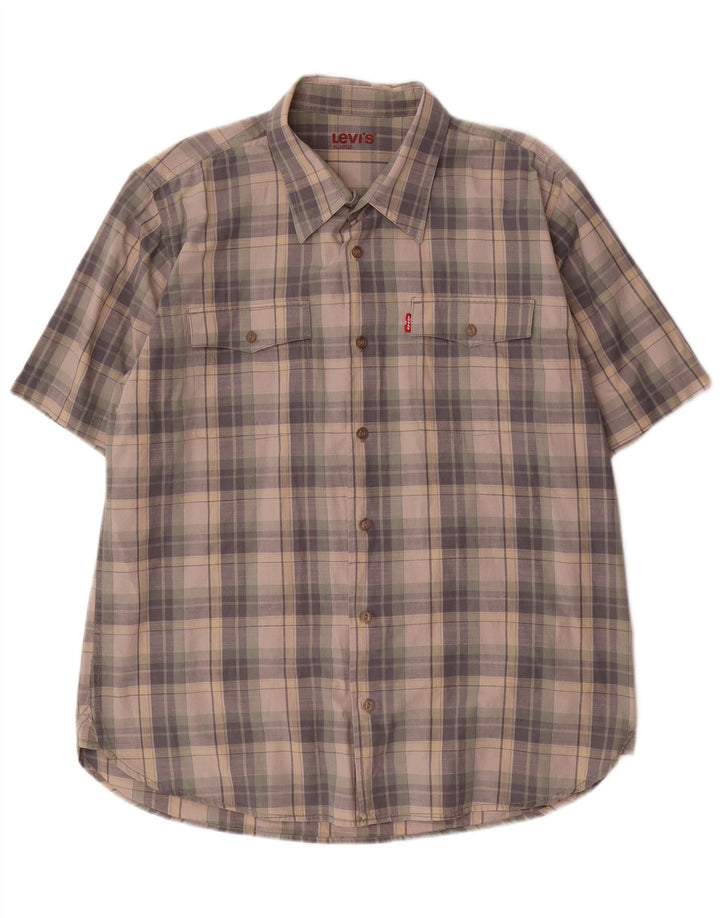 Levi's Herren-Kurzarmhemd XL aus grau karierter Baumwolle