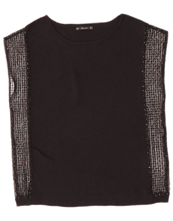 Zara Damen ärmelloses Blusenoberteil UK 12 Medium Schwarz