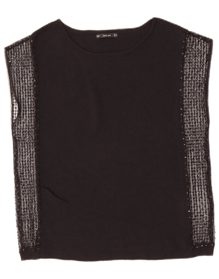 Zara Damen ärmelloses Blusenoberteil UK 12 Medium Schwarz