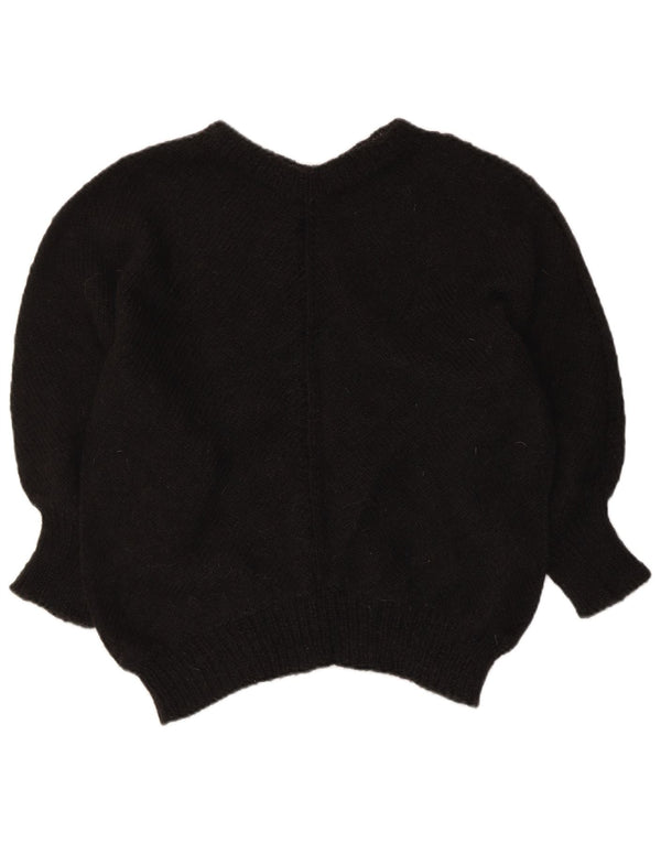 Vintage Damen 3/4 Ärmel V-Ausschnitt Pullover Pullover UK 14 Medium Schwarz