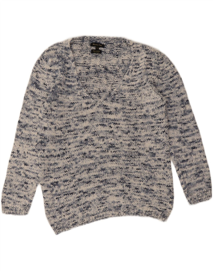 Massimo Dutti Damen-Pullover mit V-Ausschnitt, Gr. 10, klein, blau meliert