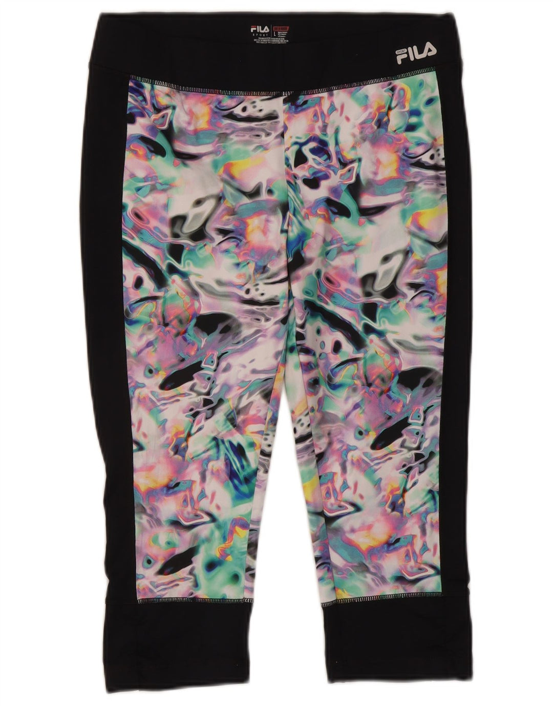 Fila Capri-Leggings mit abstraktem Muster für Damen, UK 14, Größe L, schwarz, Polyester