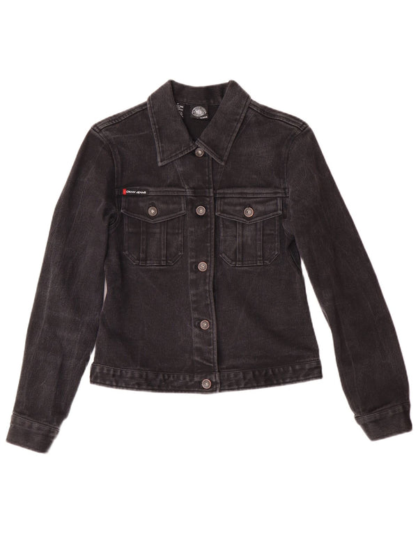 Dkny Womens Petite Denim Jeansjacke UK 6 XS Black Cotton Classic
