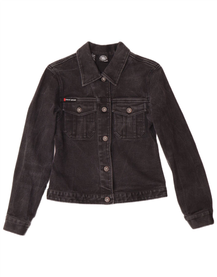 Dkny Womens Petite Denim Jeansjacke UK 6 XS Black Cotton Classic