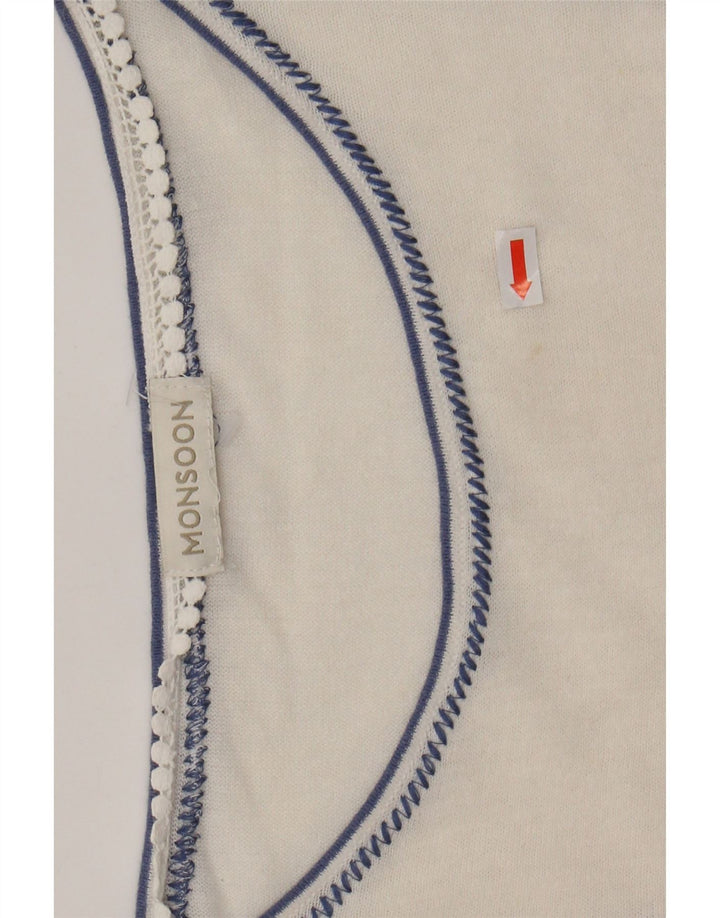 MONSOON Damen-Blusenoberteil, UK-Größe 46, Größe L, gebrochenes Weiß, geblümtes Leinen