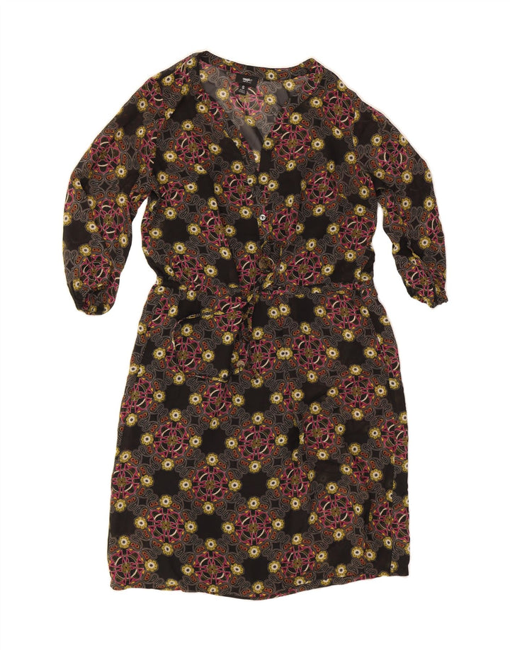 MOSSIMO Womens Long Sleeve Sheath Dress UK 10 Small Black Floral Polyester Vintage Mossimo and Second-Hand Mossimo from Messina Hembry 