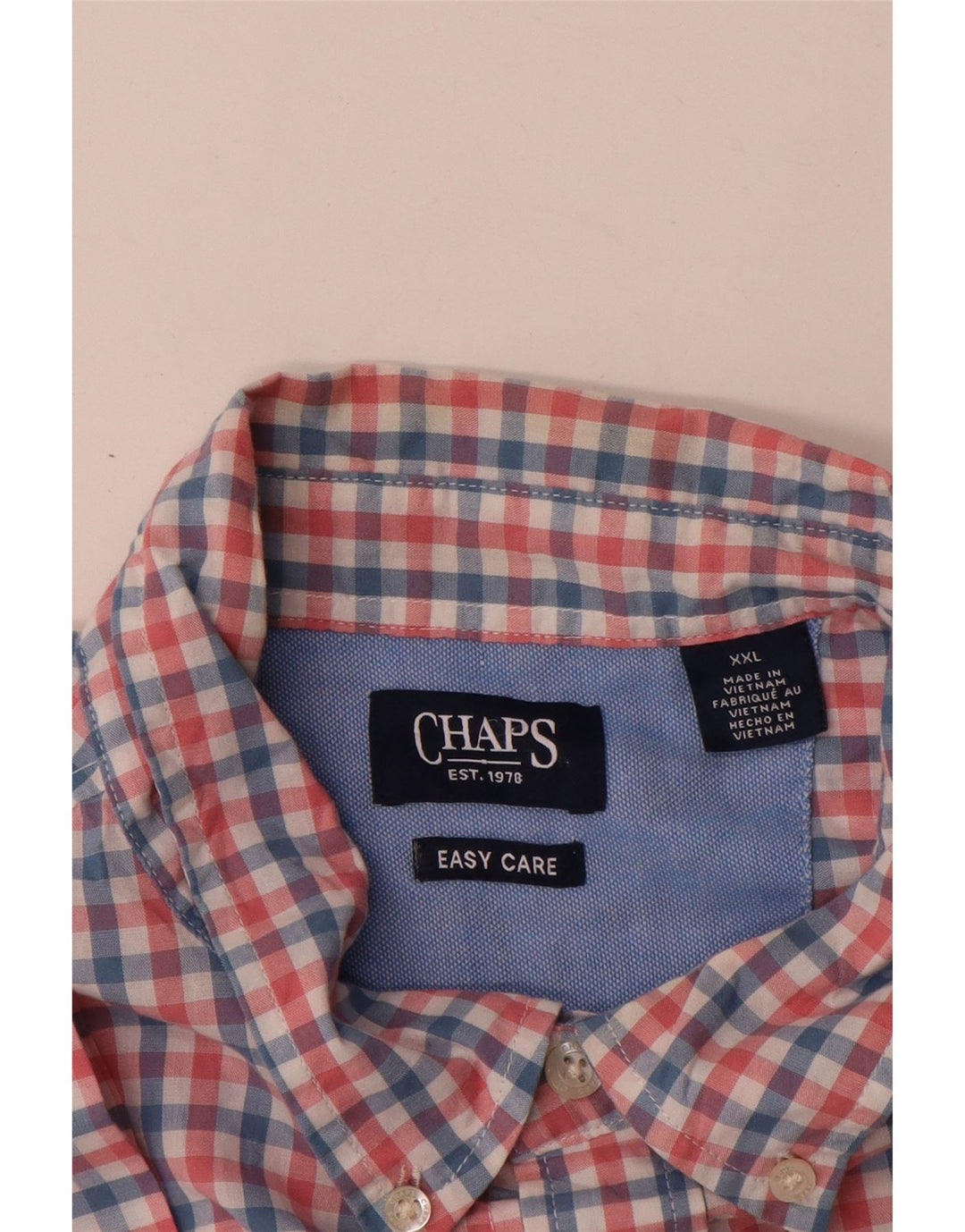 Chaps pflegeleichtes Herren-Kurzarmhemd 2XL, rosa Gingham-Baumwolle