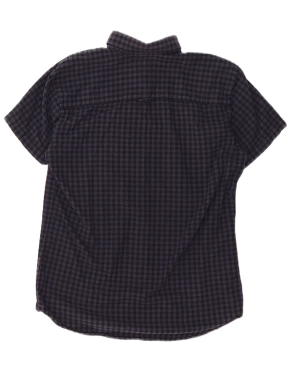 Jack & Jones Herren-Hemd, kurzärmelig, normale Passform, klein, Marineblau mit Gingham-Karomuster