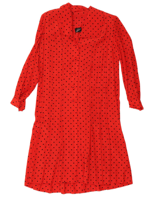 Vintage Womens Shirt Dress UK 14 Large Red Spotted