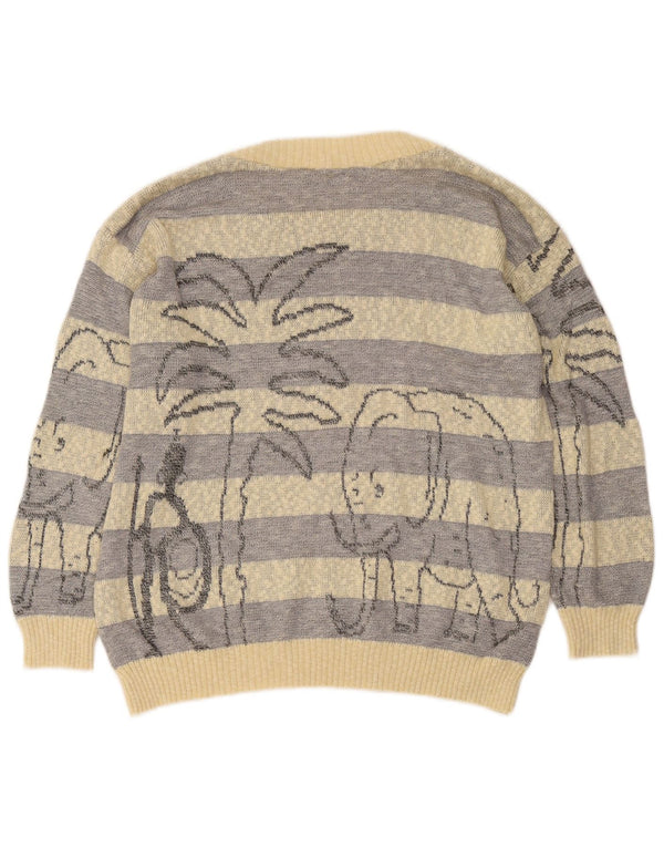 Jagro Womens Graphic Boat Neck Jumper Sweater UK 16 Large Yellow Striped