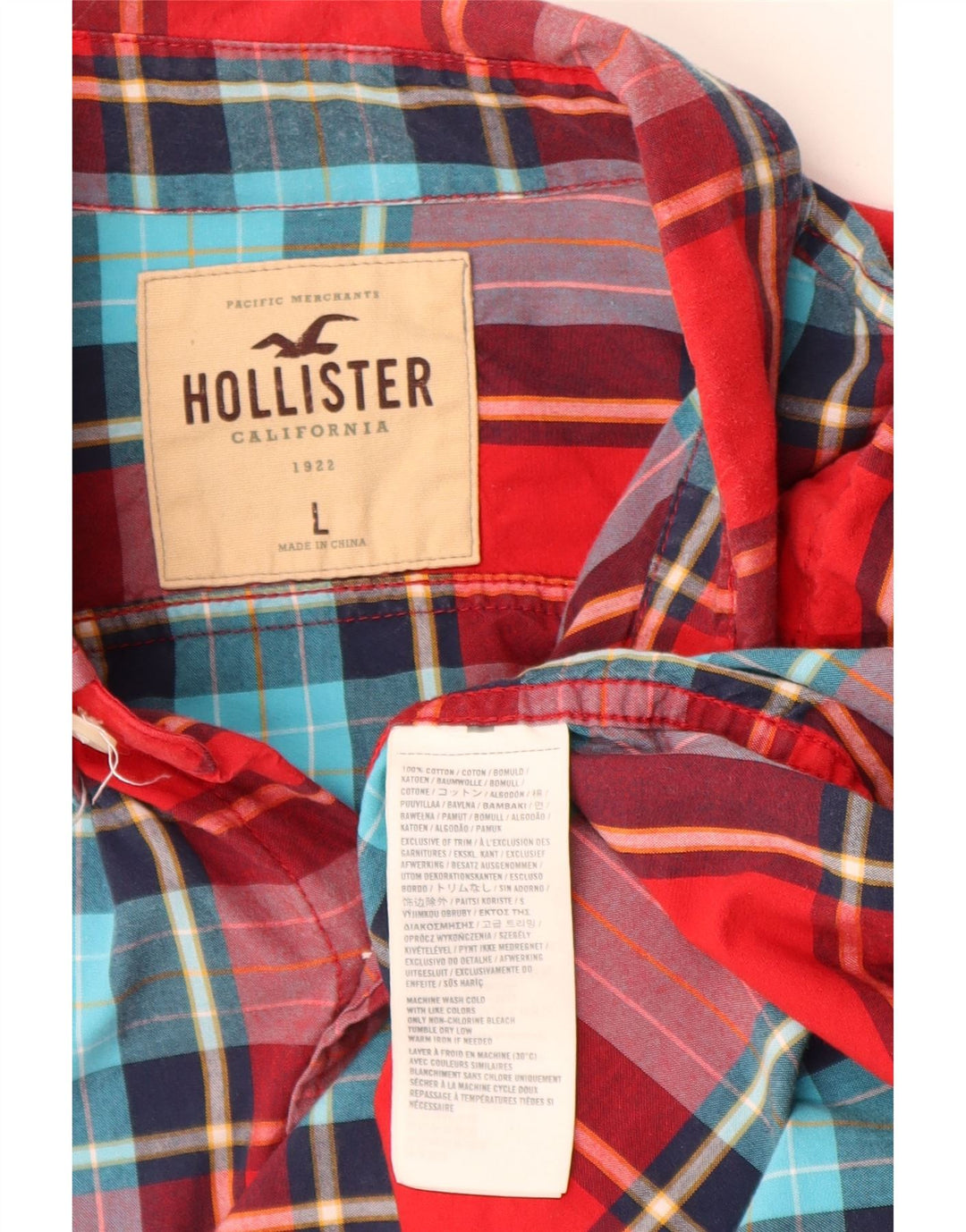HOLLISTER Herrenhemd, groß, rot kariert, Baumwolle