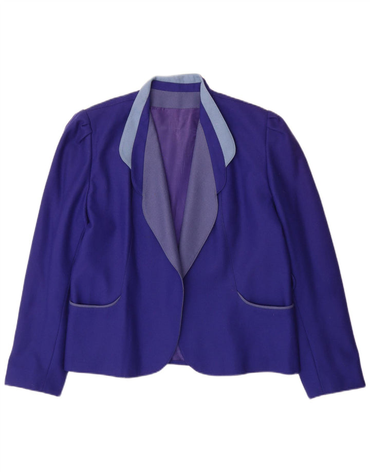 Vintage Damen Offene Blazerjacke UK 14 Große Lila Wolle