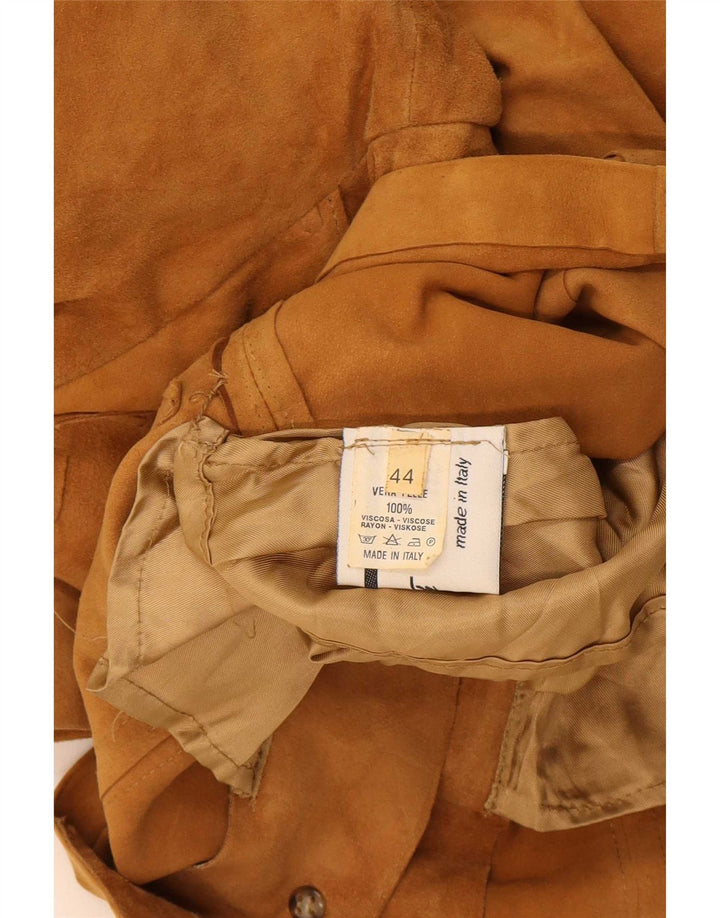 Vintage Damen 4-Knopf-Wildleder-Blazerjacke IT 44 Mittelbeiges Leder