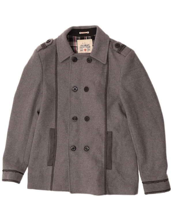 Zu Elements Herren Pea Coat UK 42 XL Graue Wolle