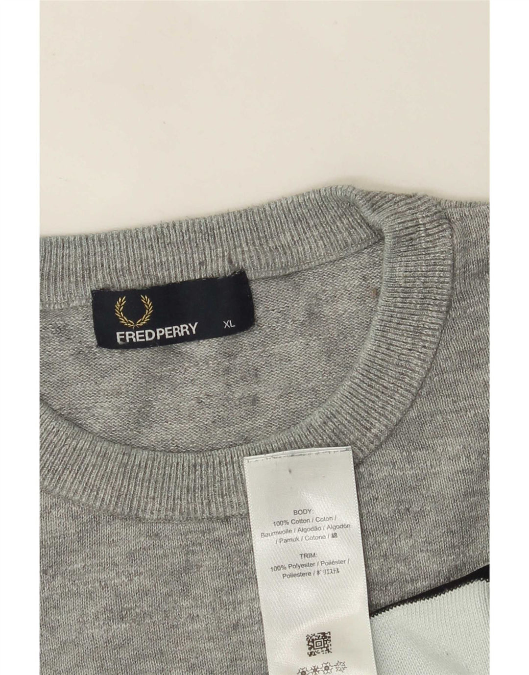 Fred Perry Herren-Pullover mit Rundhalsausschnitt, XL, graue Farbblock-Baumwolle
