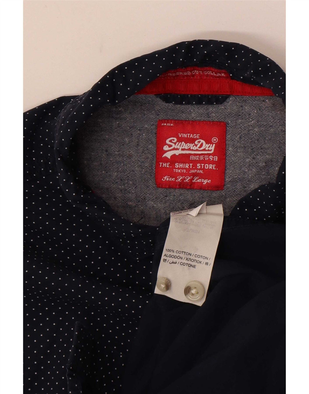 Superdry Herrenhemd 2XL Marineblau gepunktete Baumwolle