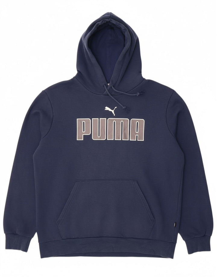 PUMA Mens Graphic Hoodie Jumper Medium Navy Blue Cotton
