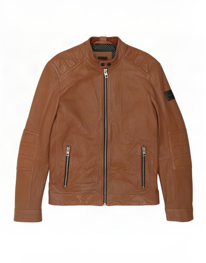 Hugo Boss Herren Leder Bikerjacke UK 36 Small Braun