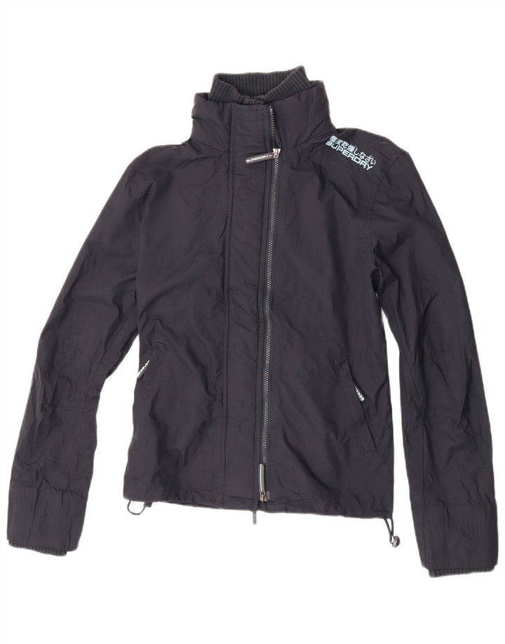 Superdry Damen Regenjacke UK 16 Large Marineblaues Nylon