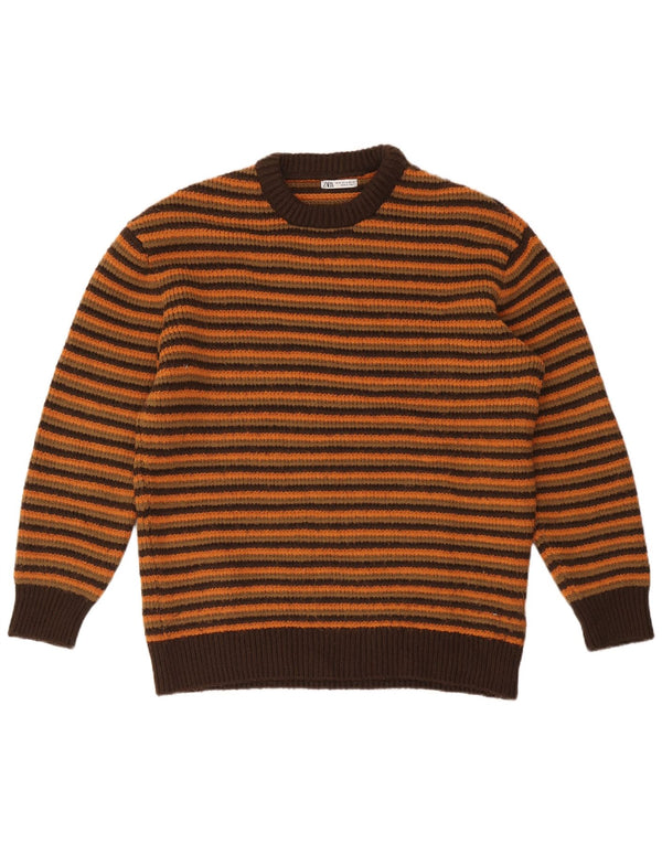 Zara Herren-Pullover mit Rundhalsausschnitt, XL, braun gestreift