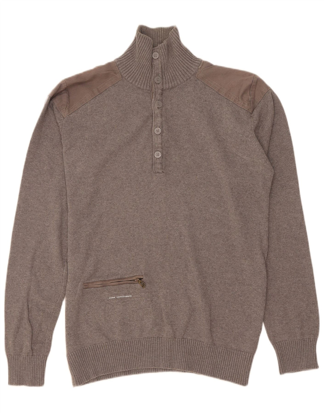 Jack & Jones Herren-Pullover mit Knopfkragen, Mittelgrau